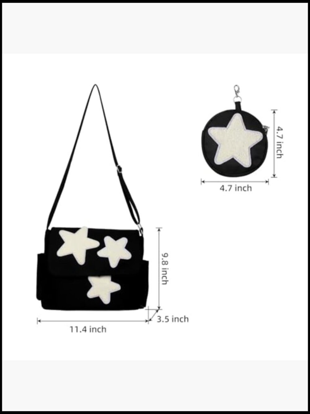 Canvas Messenger Bag with Star Coin Purse Crossbody Shoulder Bag - Picture 5 of 7